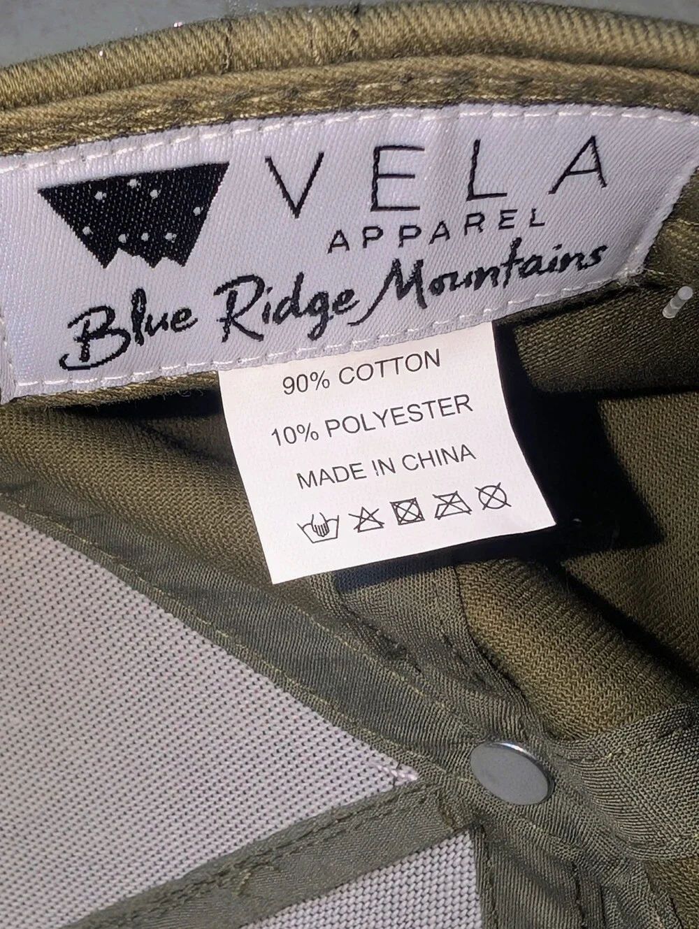 NWOT Vela Apparel Snapback Hat Adjustable Army Green Blue Ridge Mountains